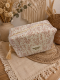 Pochette Matelassée Bichette Fleurie – Écru et rose