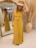 Robe longue bohème cut out moutarde