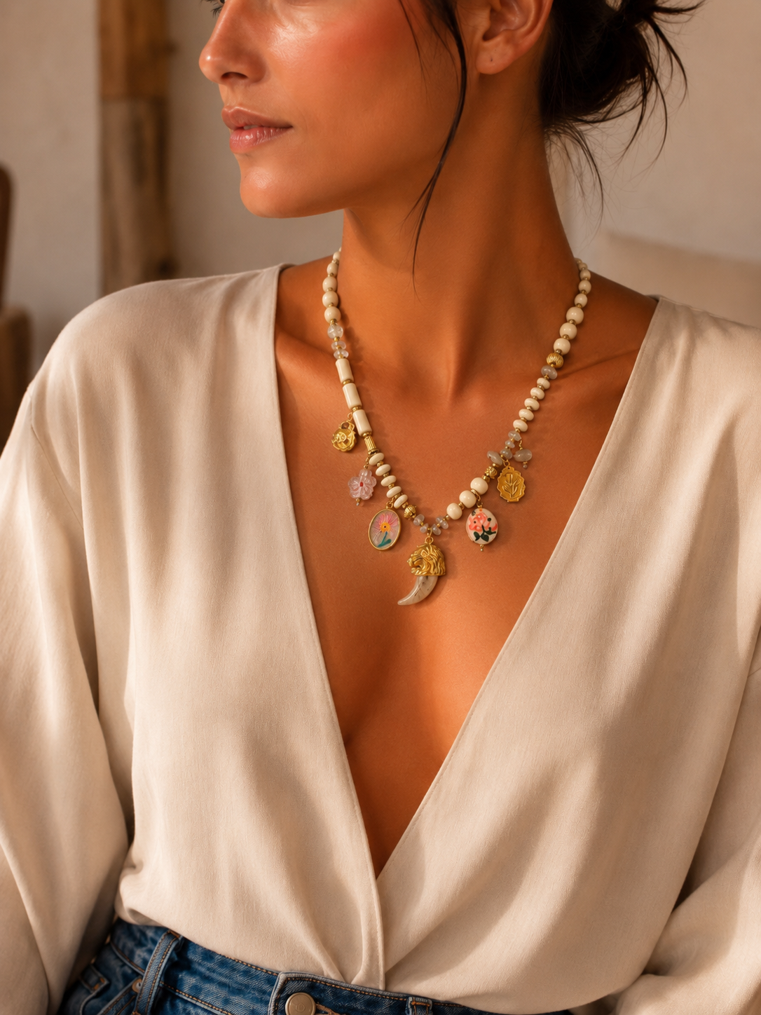 Collier Perlé Charms Bohème Chic