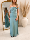 Robe longue asymétrique drapée – Vert sauge