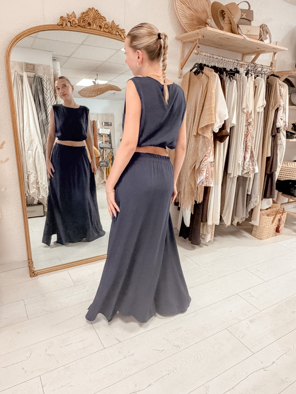 Ensemble élégance Bohème chic bleu marine