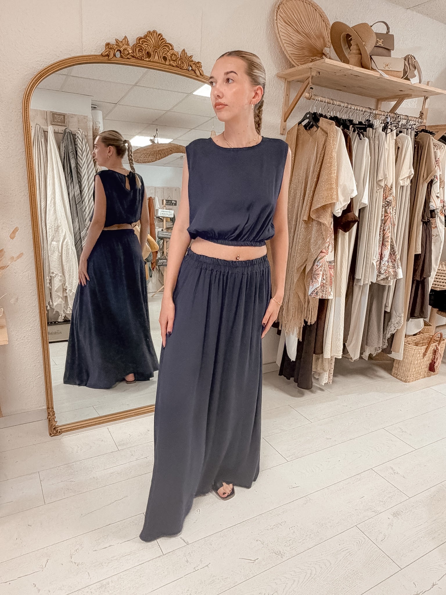 Ensemble élégance Bohème chic bleu marine