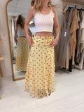 Jupe Elodie longue en tulle à pois jaune pastel