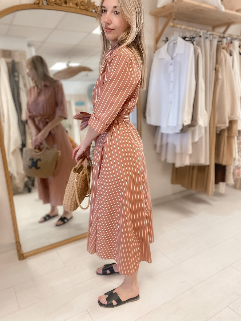 Robe Biba longue rayée terracotta
