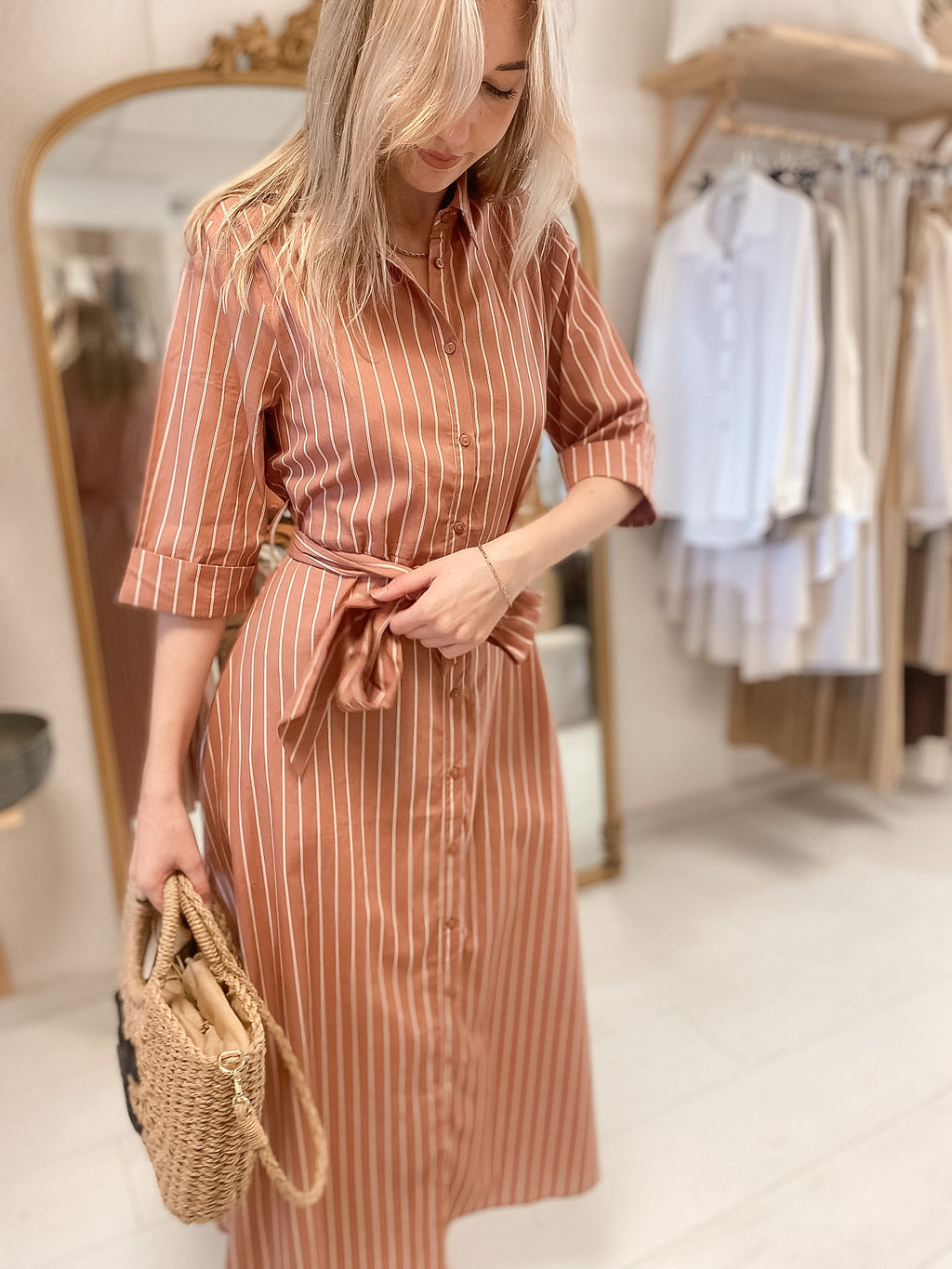 Robe Biba longue rayée terracotta