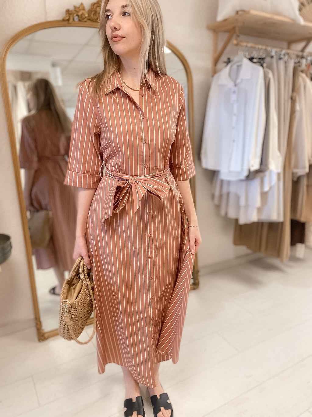 Robe Biba longue rayée terracotta