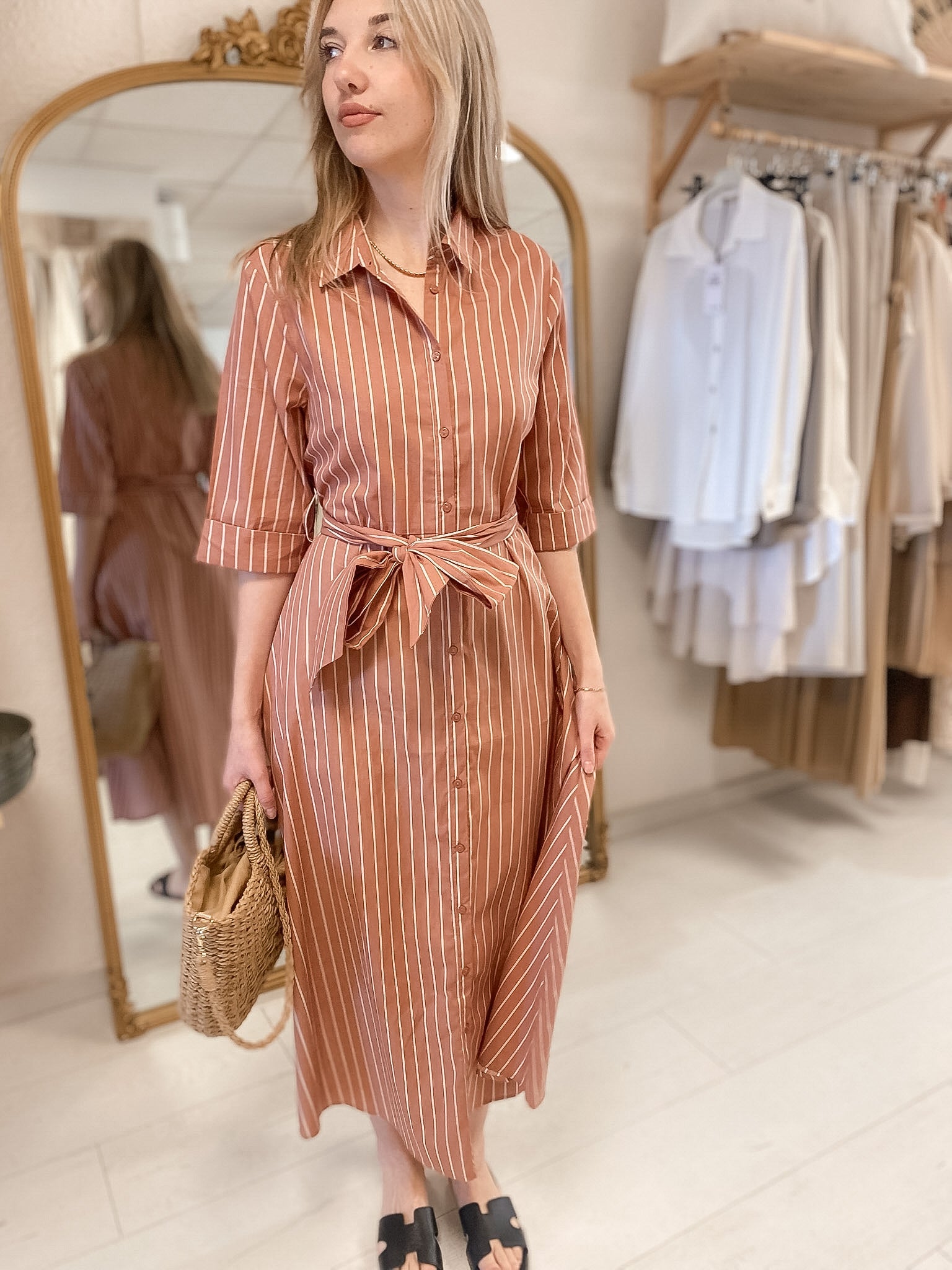 Robe Biba longue rayée terracotta