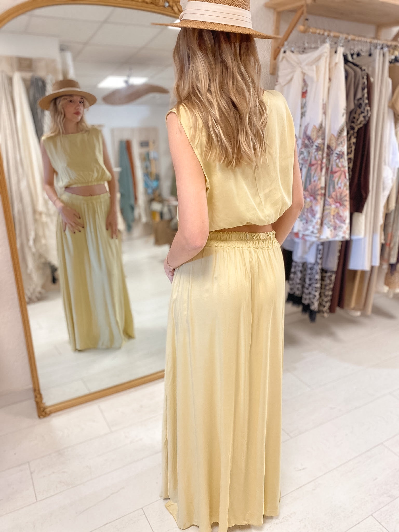 Ensemble élégance Bohème chic jaune paille