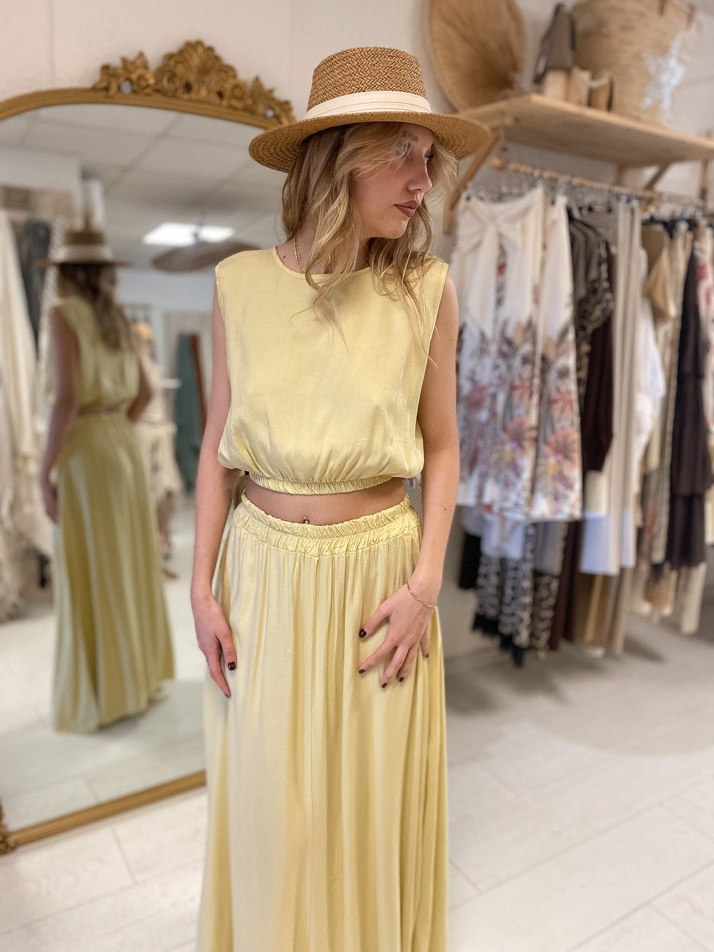 Ensemble élégance Bohème chic jaune paille