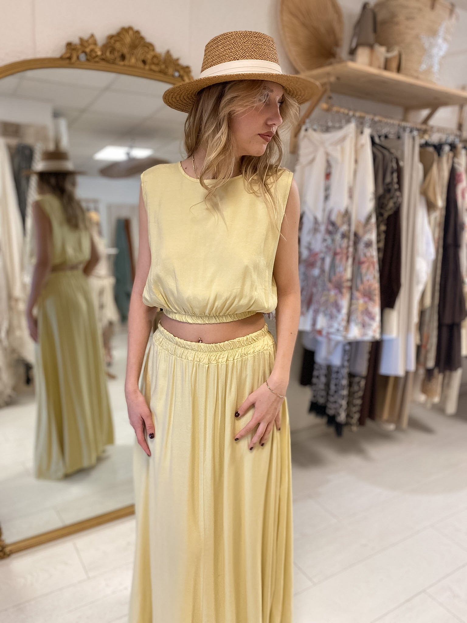 Ensemble élégance Bohème chic jaune paille