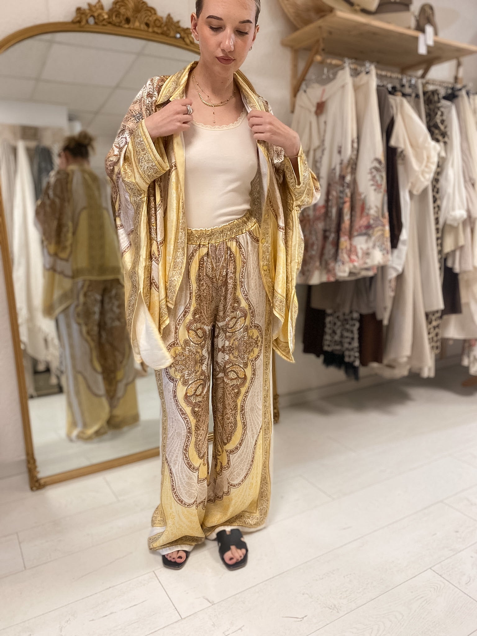 Chemise fluide imprimée bohème – Tons jaune