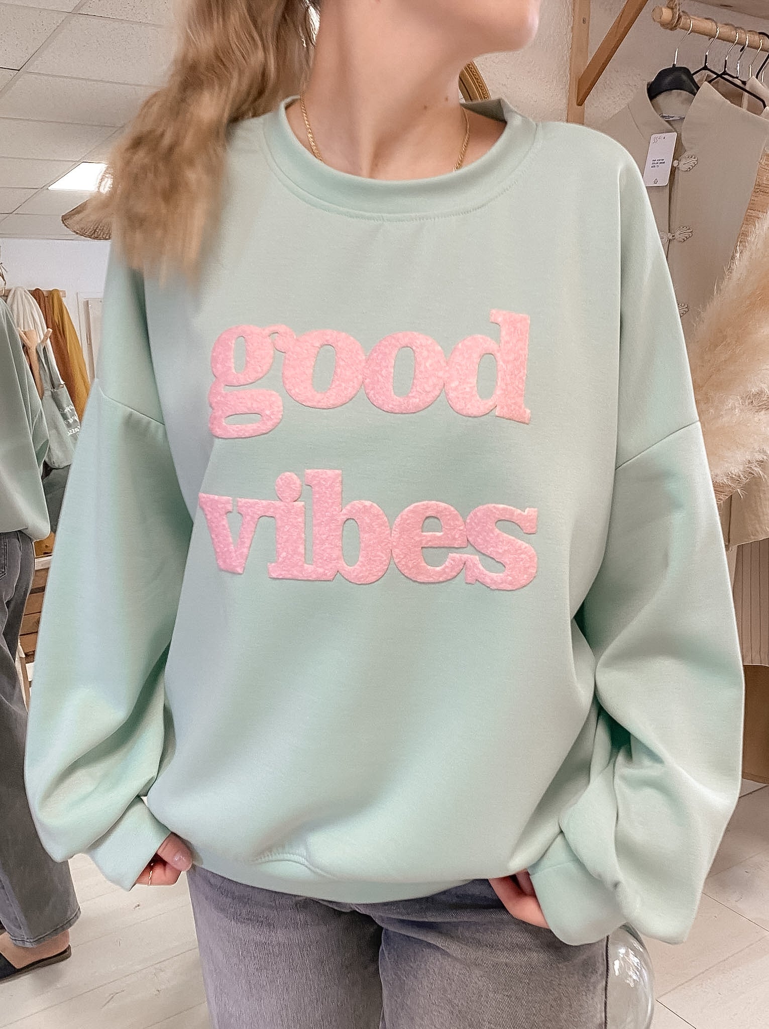 Sweat Good vibes bleu et rose
