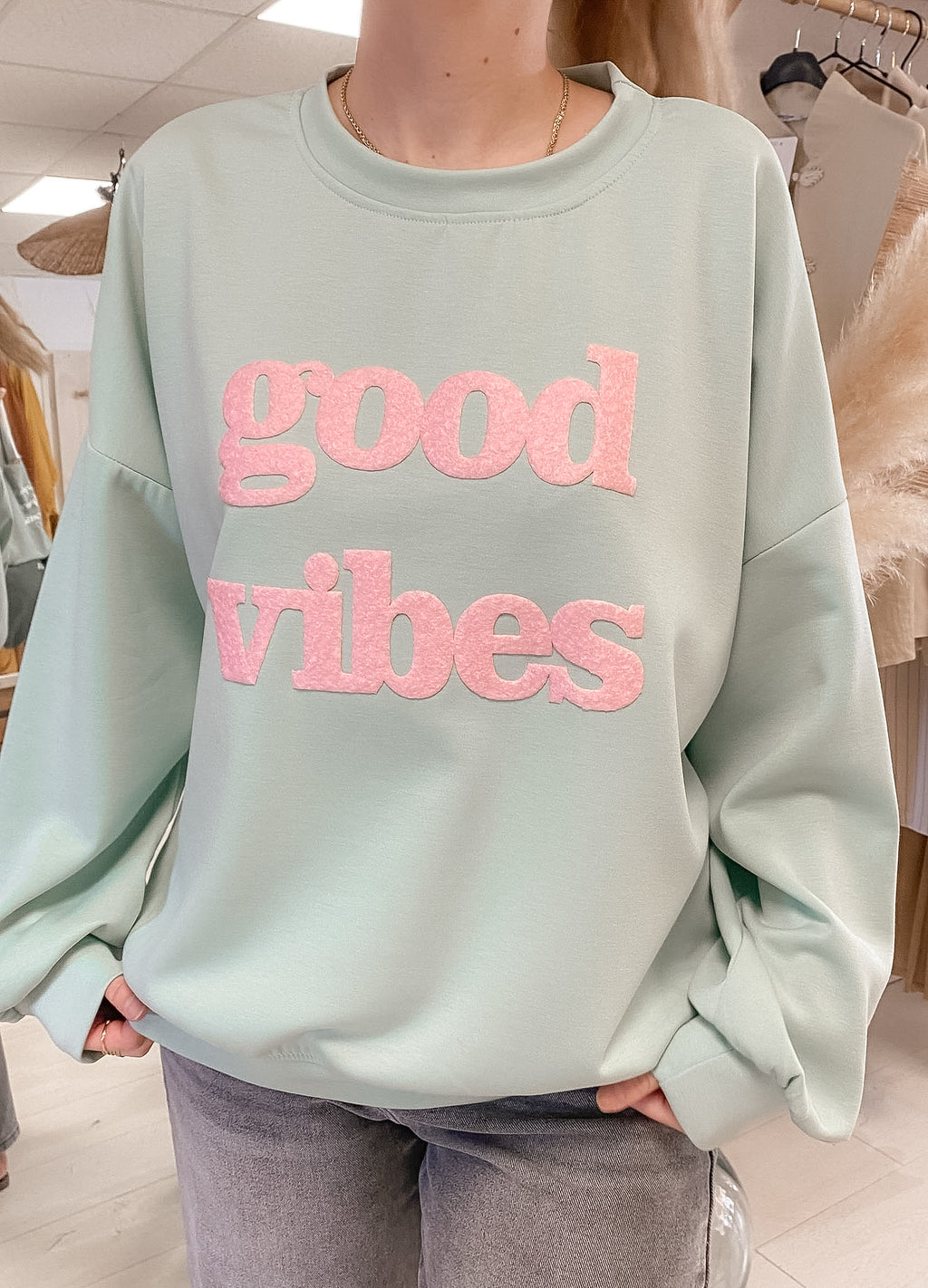Sweat Good vibes bleu et rose