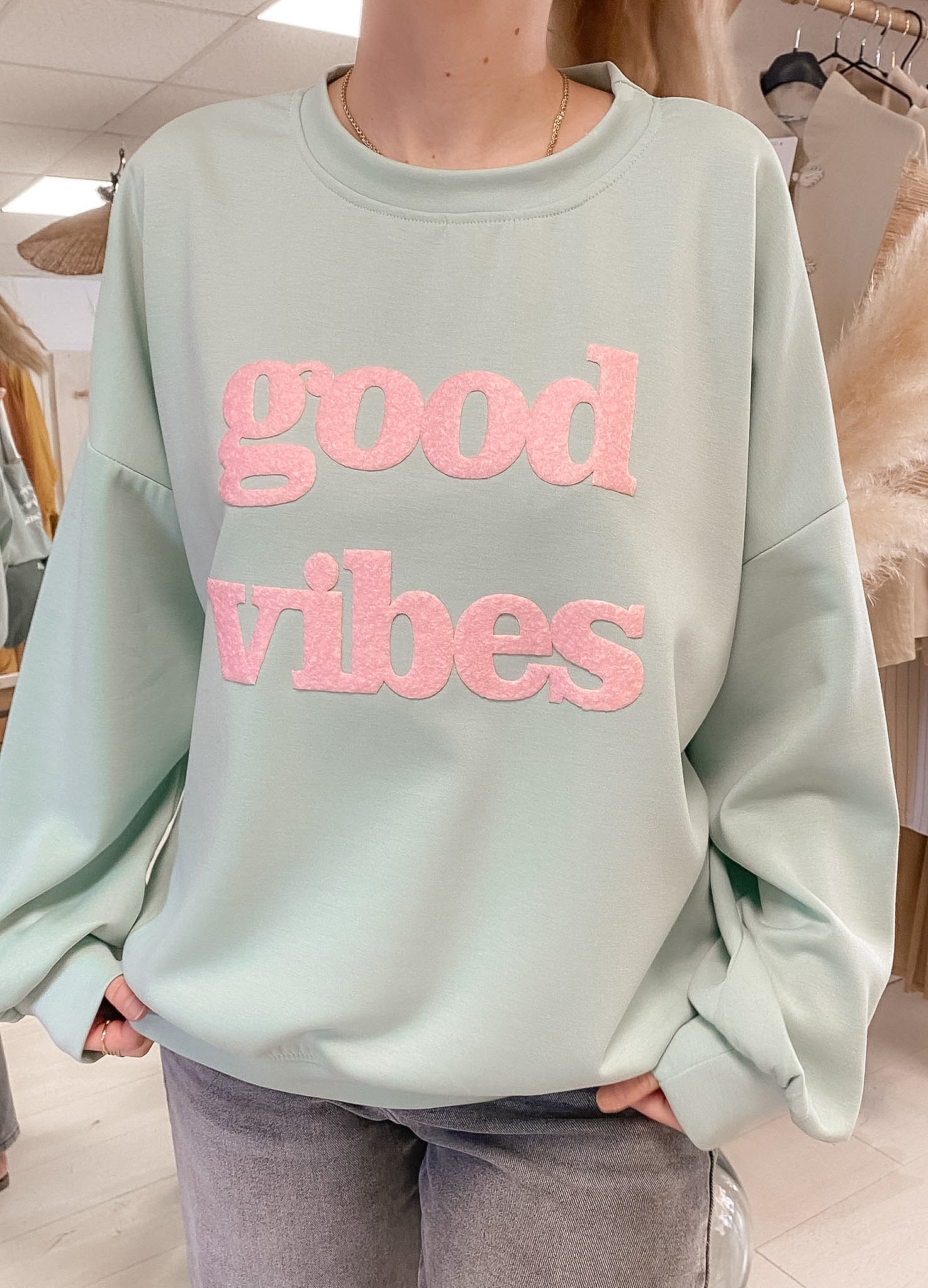 Sweat Good vibes bleu et rose
