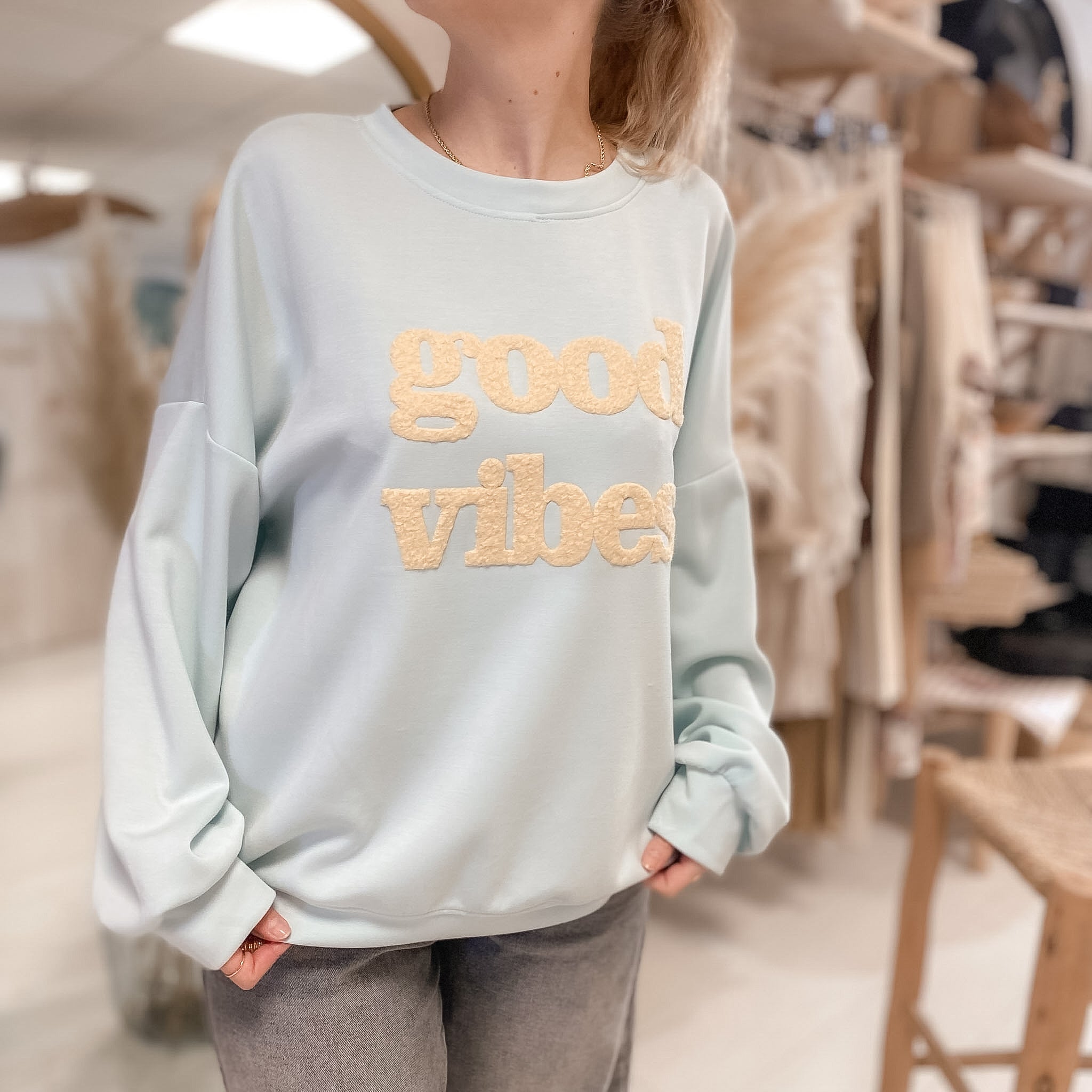 Sweat Good vibes bleu et jaune