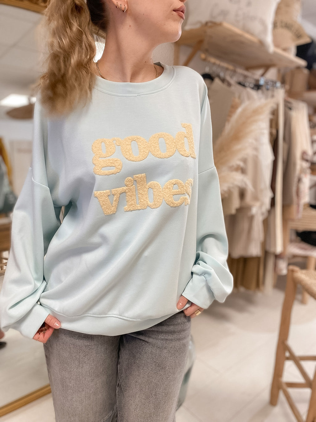 Sweat Good vibes bleu et jaune